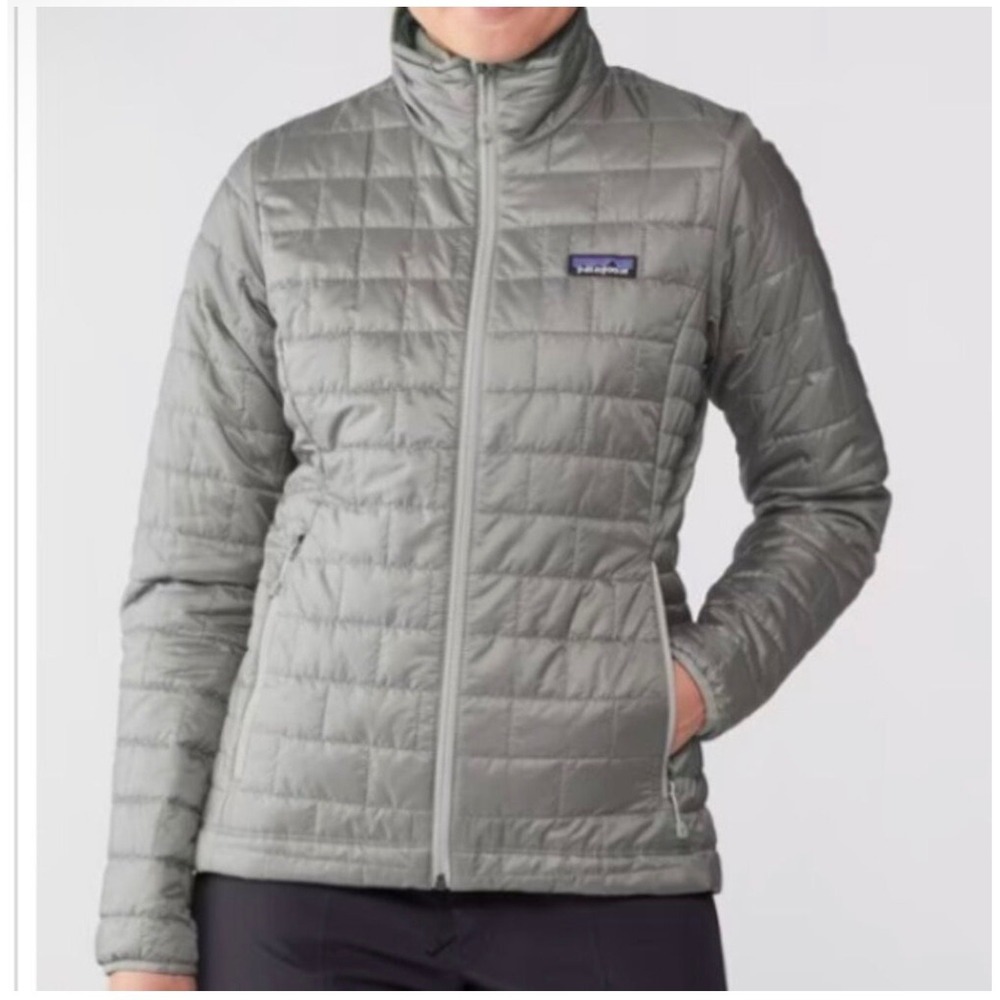 Patagonia Nano Puff Jacket Grey Quilted Full Zip Outdoor Hiking LOGO Women Small